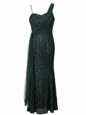 Emerald Sequin One-Shoulder Evening Gown